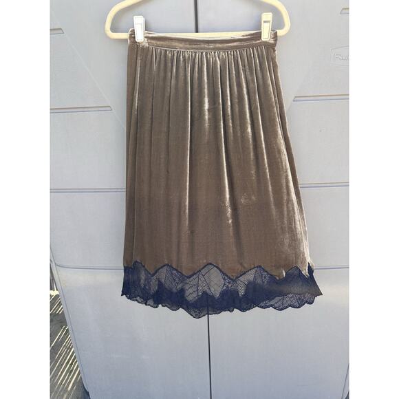 Zadig & Voltaire Joslin Velvet Midi Skirt Brown Green High Low Lace Trim Sz 36/S - Picture 7 of 16